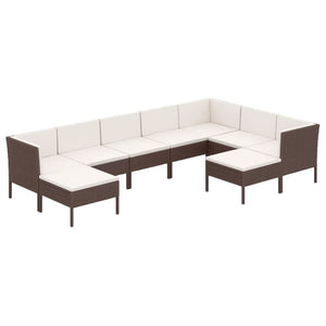 vidaXL 9-piece Garden Lounge Set with Cushions Poly Rattan Brown