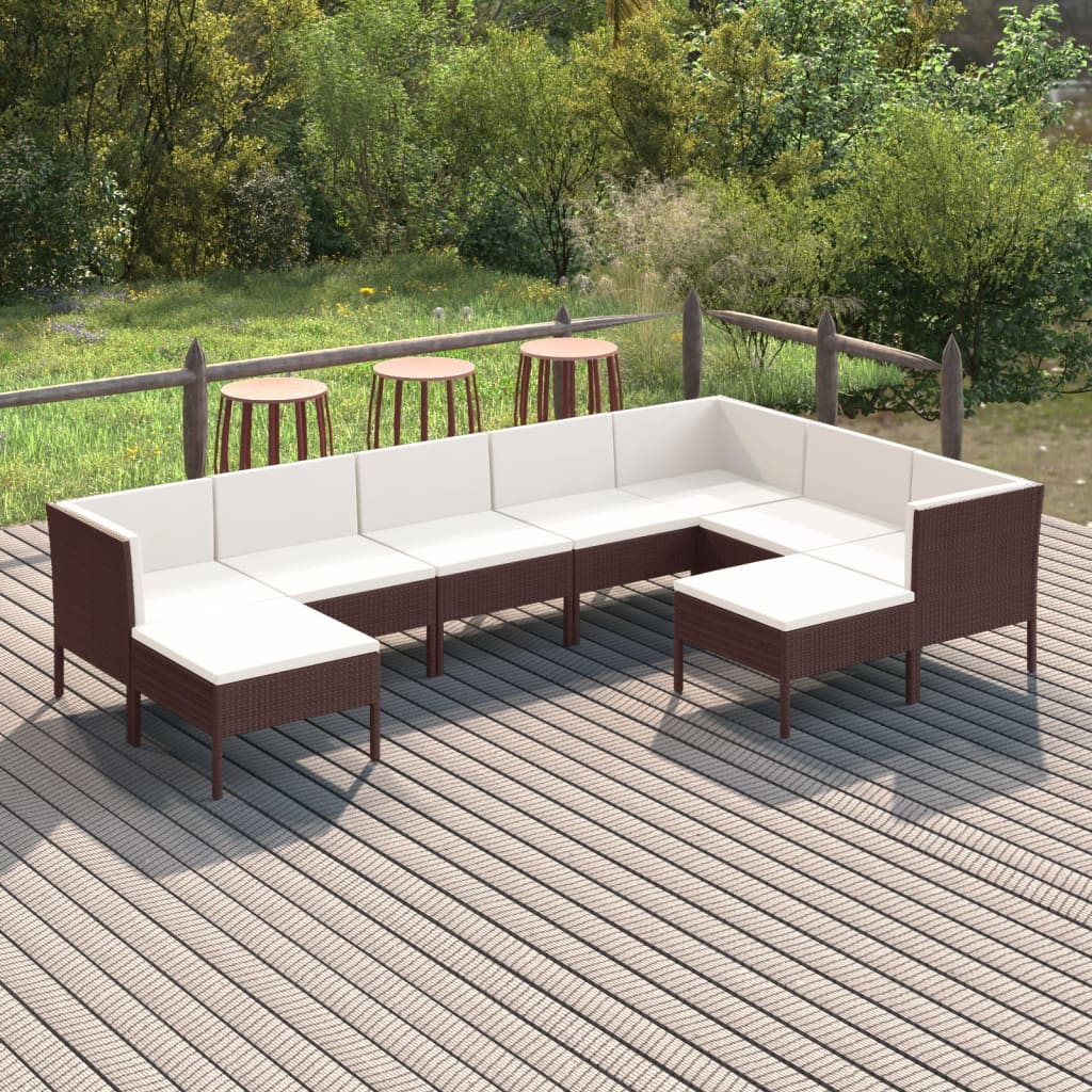 vidaXL 9-piece Garden Lounge Set with Cushions Poly Rattan Brown