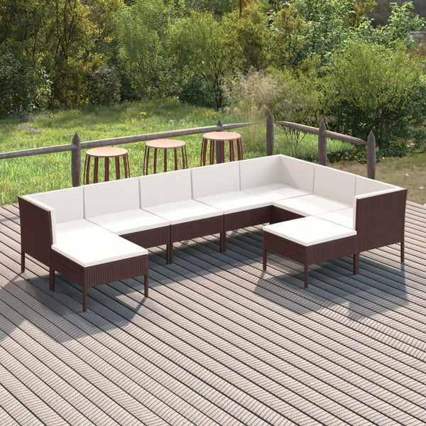 vidaXL 9-piece Garden Lounge Set with Cushions Poly Rattan Brown
