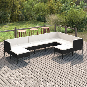 vidaXL 9-piece Garden Lounge Set with Cushions Poly Rattan Black