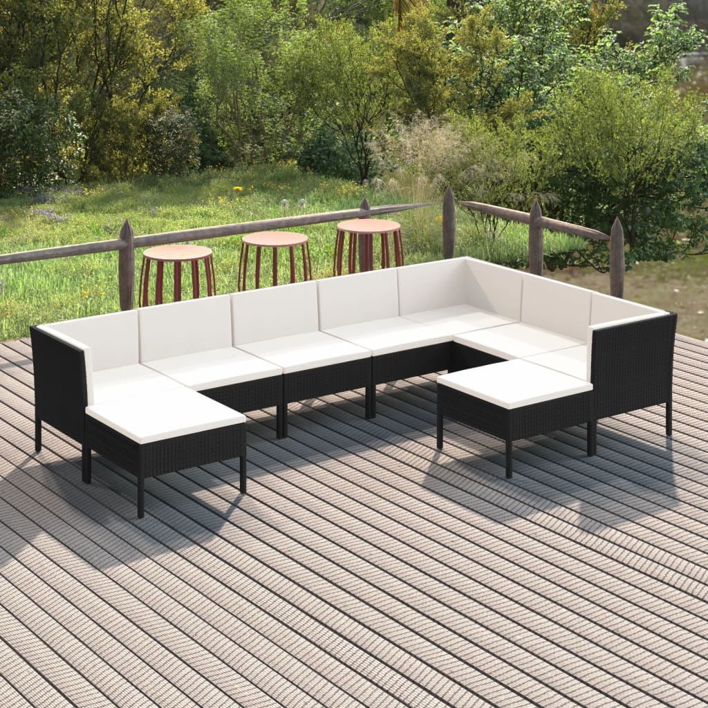 vidaXL 9-piece Garden Lounge Set with Cushions Poly Rattan Black
