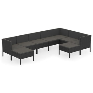 vidaXL 9-piece Garden Lounge Set with Cushions Poly Rattan Black