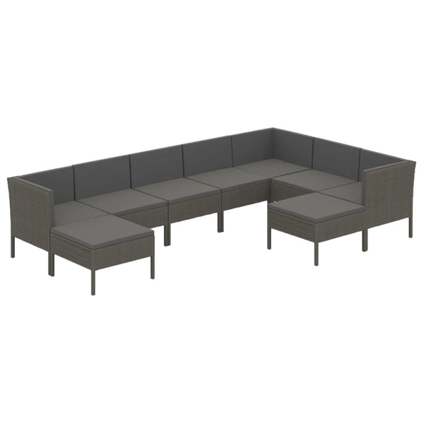 vidaXL 9-piece Garden Lounge Set with Cushions Poly Rattan Grey