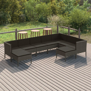 vidaXL 9-piece Garden Lounge Set with Cushions Poly Rattan Grey