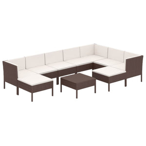 vidaXL 10-Piece Garden Lounge Set with Cushions Poly Rattan Brown