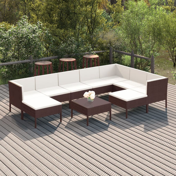 vidaXL 10-Piece Garden Lounge Set with Cushions Poly Rattan Brown