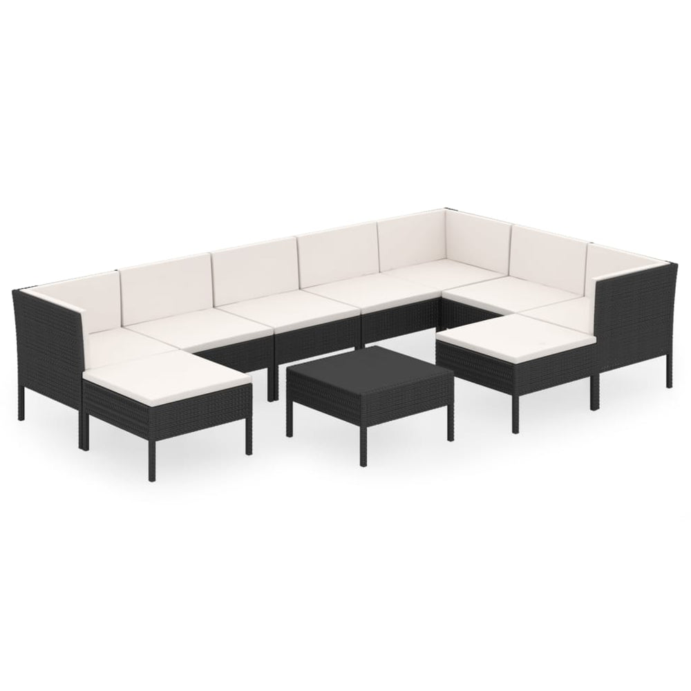 vidaXL 10-piece Garden Lounge Set with Cushions Poly Rattan Black