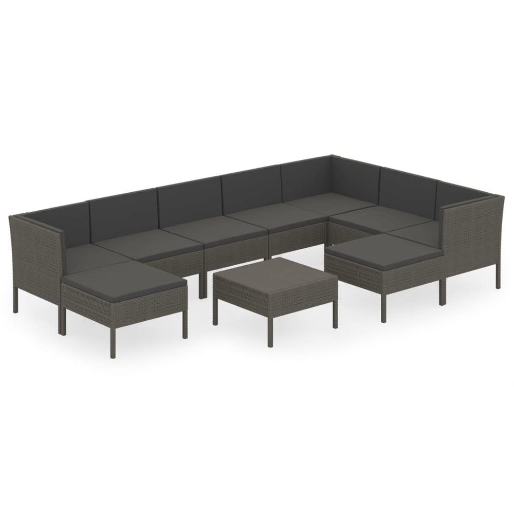 vidaXL 10-pc. Garden Lounge Set with Cushions Poly Rattan Grey
