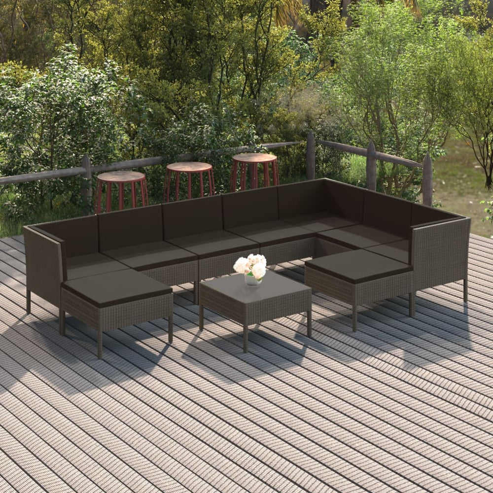 vidaXL 10-pc. Garden Lounge Set with Cushions Poly Rattan Grey