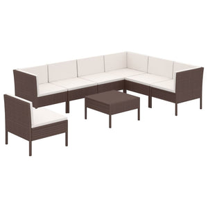 vidaXL 8-piece Garden Lounge Set with Cushions Poly Rattan Brown