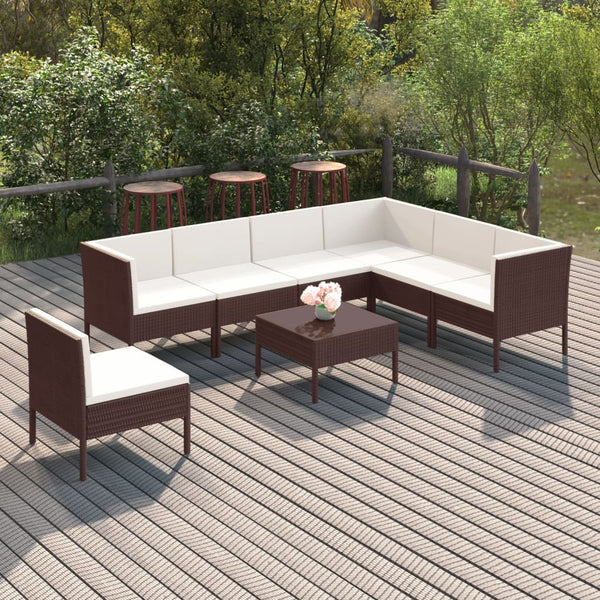 vidaXL 8-piece Garden Lounge Set with Cushions Poly Rattan Brown
