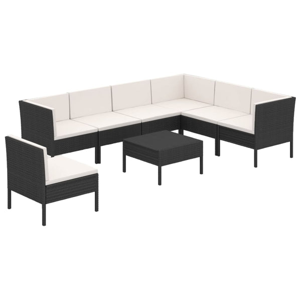vidaXL 8-piece Garden Lounge Set with Cushions Poly Rattan Black