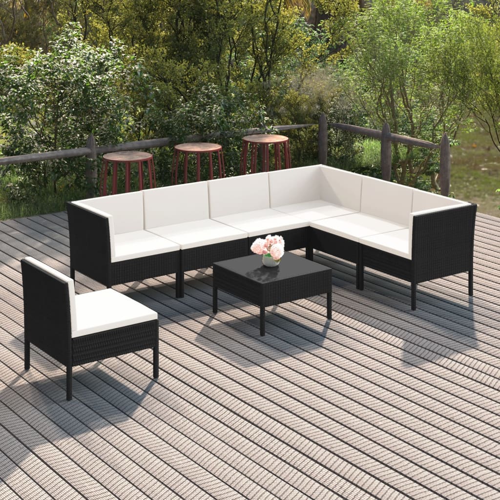 vidaXL 8-piece Garden Lounge Set with Cushions Poly Rattan Black