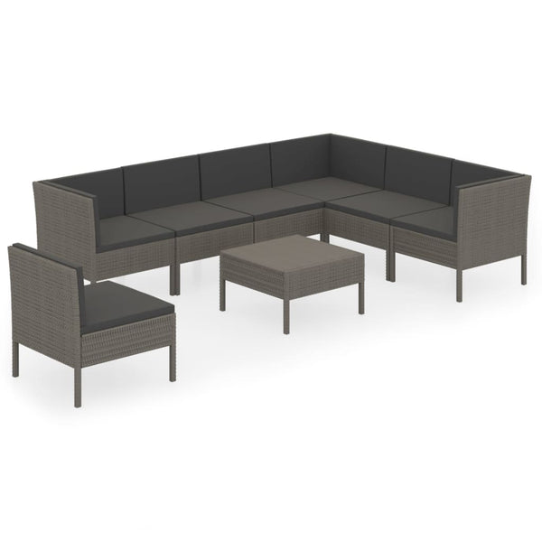 vidaXL 8-piece Garden Lounge Set with Cushions Poly Rattan Grey