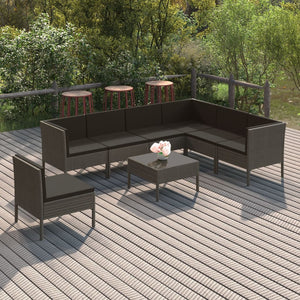 vidaXL 8-piece Garden Lounge Set with Cushions Poly Rattan Grey