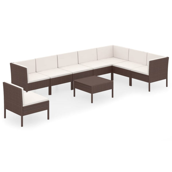 vidaXL 9-piece Garden Lounge Set with Cushions Poly Rattan Brown