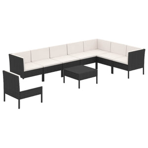 vidaXL 9-piece Garden Lounge Set with Cushions Poly Rattan Black