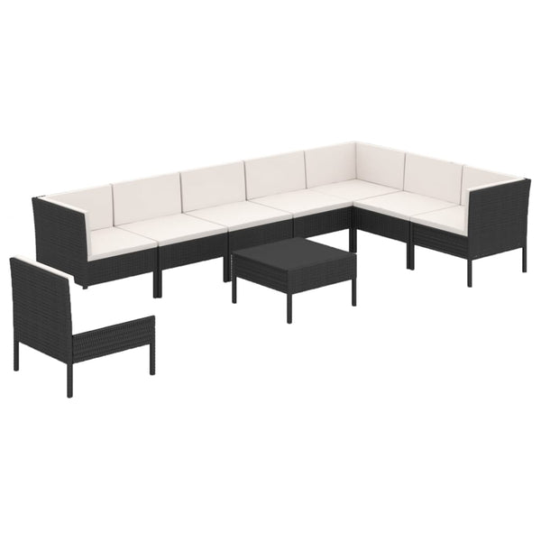 vidaXL 9-piece Garden Lounge Set with Cushions Poly Rattan Black