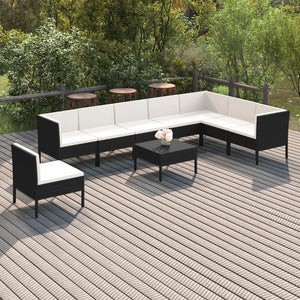 vidaXL 9-piece Garden Lounge Set with Cushions Poly Rattan Black