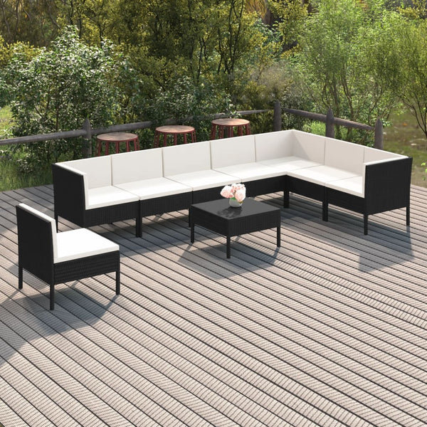 vidaXL 9-piece Garden Lounge Set with Cushions Poly Rattan Black