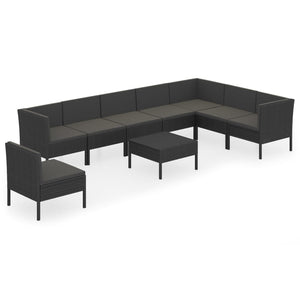 vidaXL 9-piece Garden Lounge Set with Cushions Poly Rattan Black