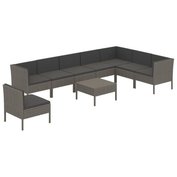 vidaXL 9-piece Garden Lounge Set with Cushions Poly Rattan Grey