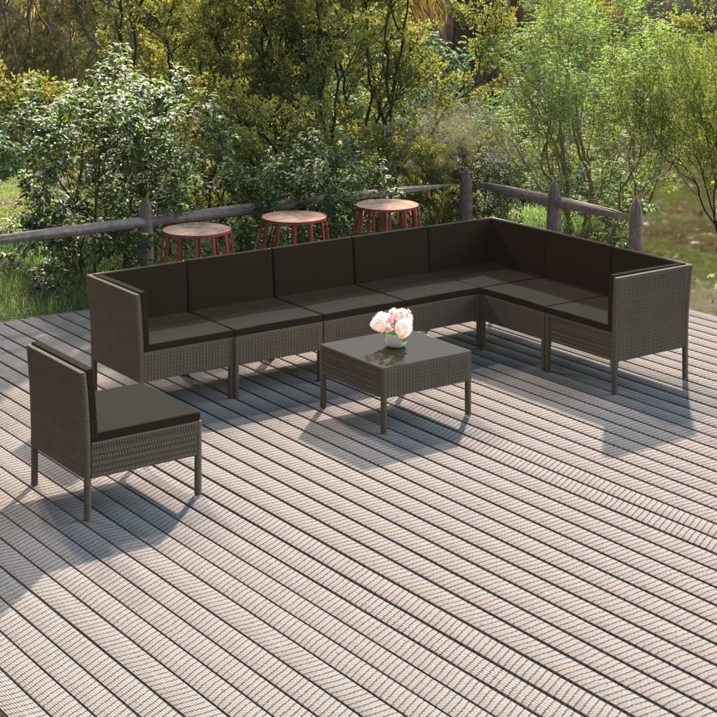 vidaXL 9-piece Garden Lounge Set with Cushions Poly Rattan Grey