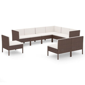 vidaXL 9-piece Garden Lounge Set with Cushions Poly Rattan Brown