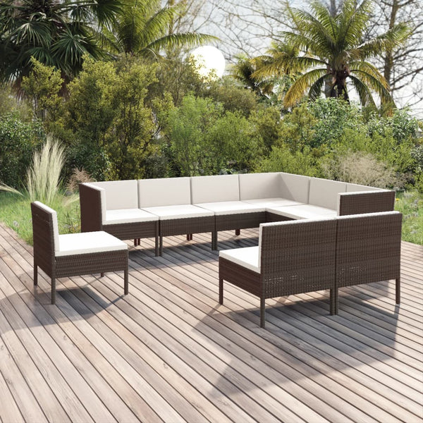 vidaXL 9-piece Garden Lounge Set with Cushions Poly Rattan Brown