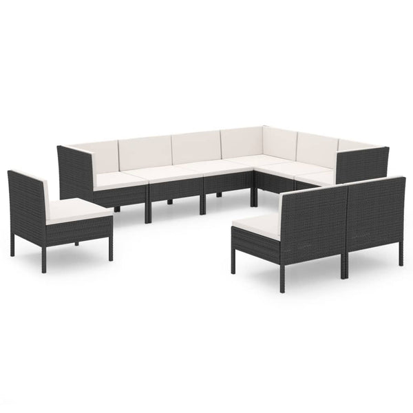 vidaXL 9-piece Garden Lounge Set with Cushions Poly Rattan Black