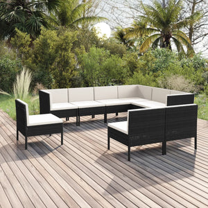 vidaXL 9-piece Garden Lounge Set with Cushions Poly Rattan Black
