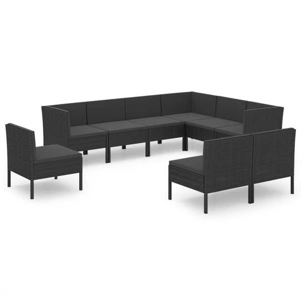 vidaXL 9-piece Garden Lounge Set with Cushions Poly Rattan Black