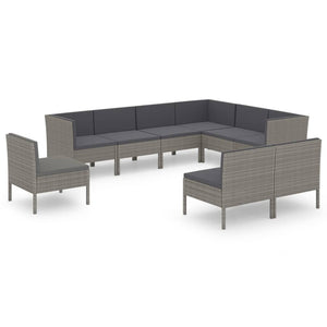 vidaXL 9-piece Garden Lounge Set with Cushions Poly Rattan Grey