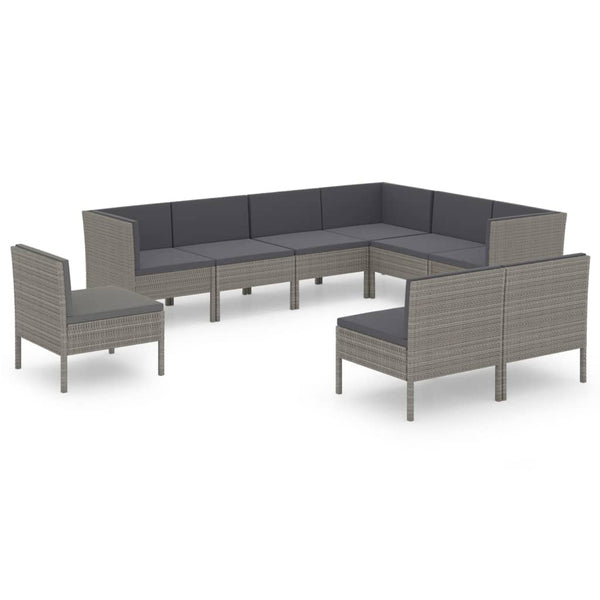 vidaXL 9-piece Garden Lounge Set with Cushions Poly Rattan Grey