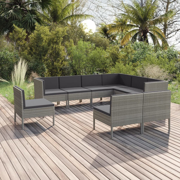 vidaXL 9-piece Garden Lounge Set with Cushions Poly Rattan Grey