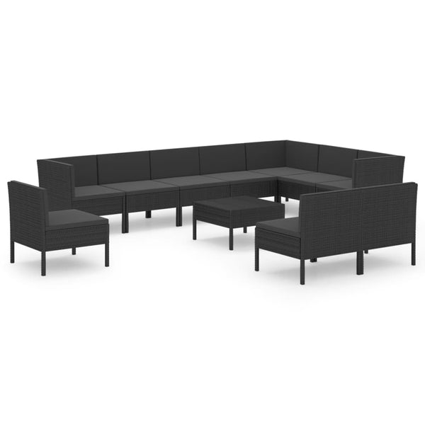 vidaXL 11-Piece Garden Lounge Set with Cushions Poly Rattan Black