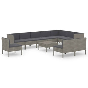 vidaXL 11-pc. Garden Lounge Set with Cushions Poly Rattan Grey