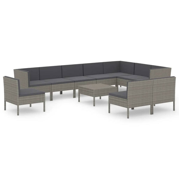 vidaXL 11-pc. Garden Lounge Set with Cushions Poly Rattan Grey