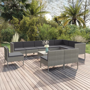 vidaXL 11-pc. Garden Lounge Set with Cushions Poly Rattan Grey