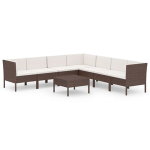 vidaXL 8-piece Garden Lounge Set with Cushions Poly Rattan Brown