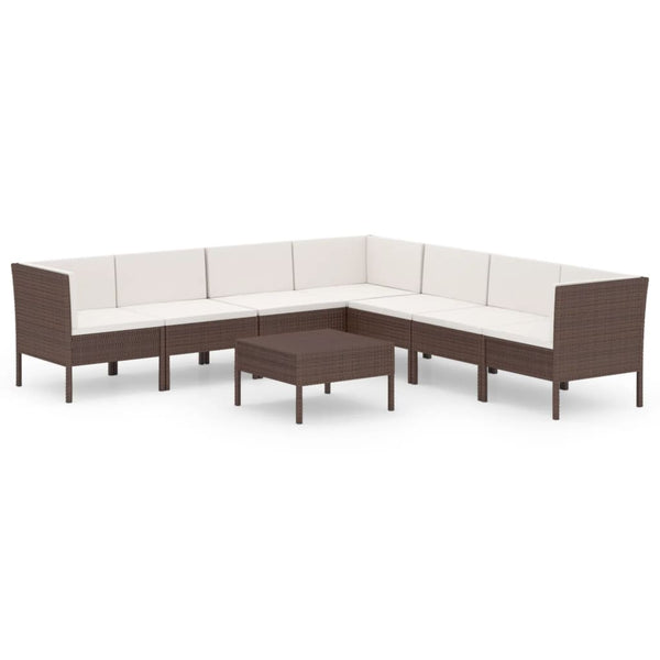 vidaXL 8-piece Garden Lounge Set with Cushions Poly Rattan Brown