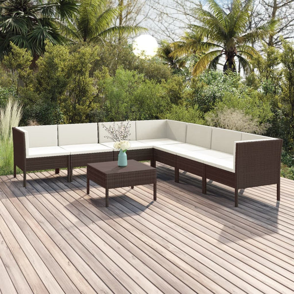 vidaXL 8-piece Garden Lounge Set with Cushions Poly Rattan Brown