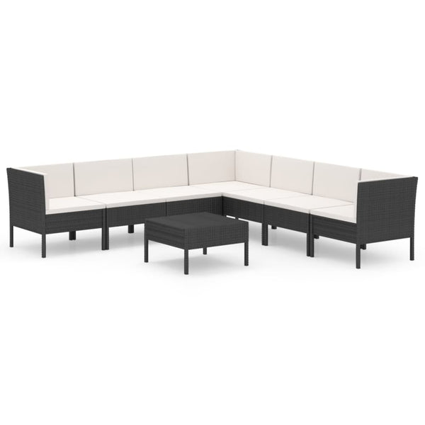 vidaXL 8-piece Garden Lounge Set with Cushions Poly Rattan Black