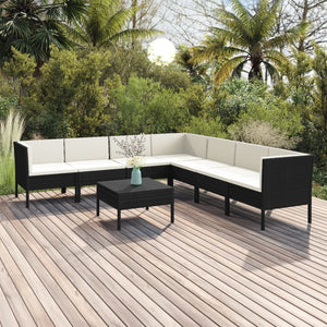 vidaXL 8-piece Garden Lounge Set with Cushions Poly Rattan Black