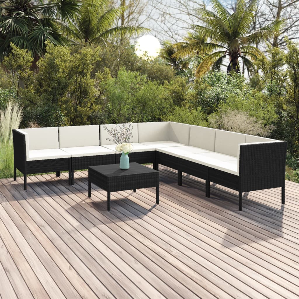 vidaXL 8-piece Garden Lounge Set with Cushions Poly Rattan Black