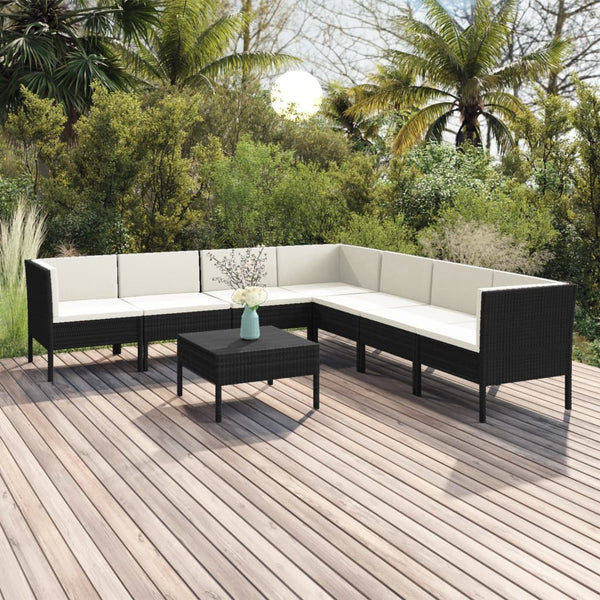 vidaXL 8-piece Garden Lounge Set with Cushions Poly Rattan Black