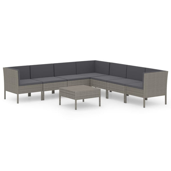 vidaXL 8-piece Garden Lounge Set with Cushions Poly Rattan Grey