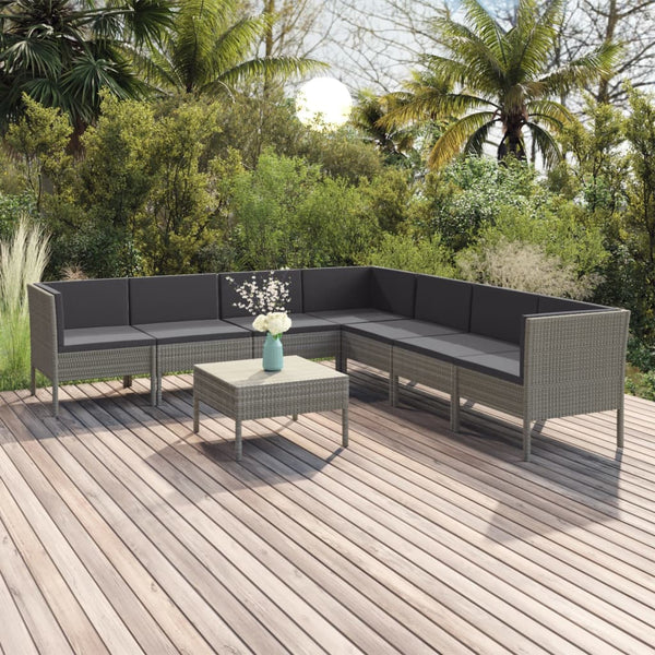 vidaXL 8-piece Garden Lounge Set with Cushions Poly Rattan Grey