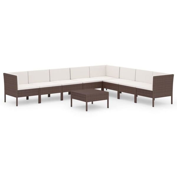 vidaXL 9-piece Garden Lounge Set with Cushions Poly Rattan Brown