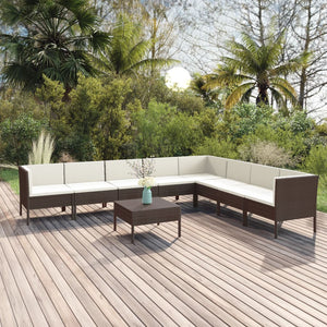 vidaXL 9-piece Garden Lounge Set with Cushions Poly Rattan Brown